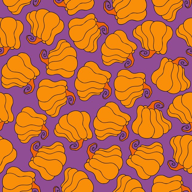 Abóboras desenhadas à mão de fundo quadrado padrão sem costura de outono