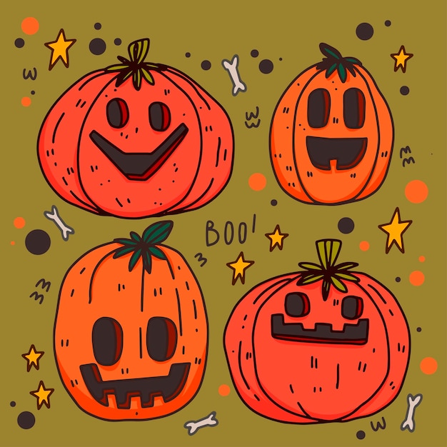 conjunto de ilustrações no estilo de doodle sobre o tema do halloween.  desenhos simples e fofos com fantasmas, abóboras e doces. fotos engraçadas  para crianças 10403146 Vetor no Vecteezy