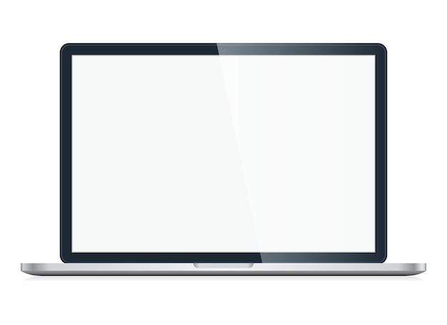 Abra o laptop com a tela em branco isolada no fundo branco