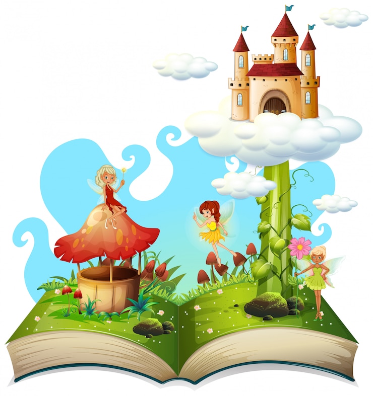 Vetor abra o tema de conto de fadas de livro