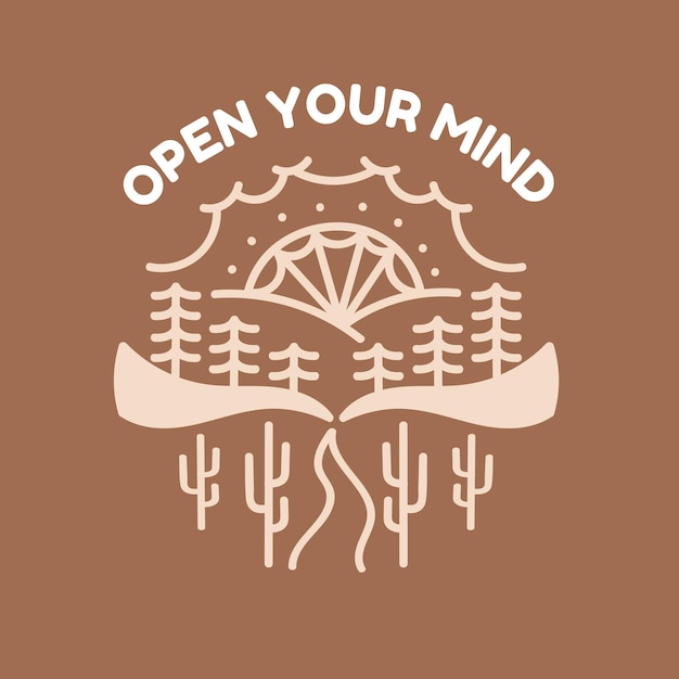 Abra seu logotipo de ilustração monoline de montanha de mente