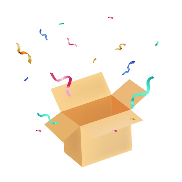 Abra uma caixa de presente com confete.