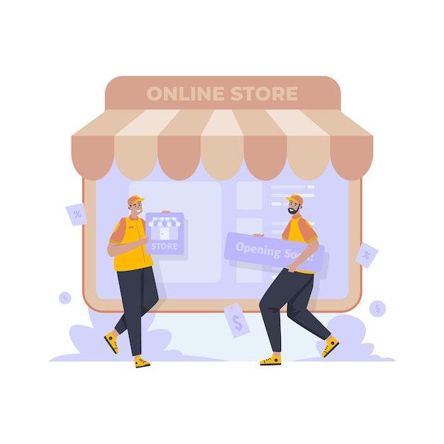 Vetor abra uma loja online em breve ilustração vetorial