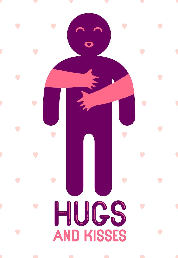 Vetor abraços e beijos com as mãos amorosas da pessoa amada e beijando os lábios, amante abraçando seu homem e compartilhando amor, logotipo do ícone vetorial ou ilustração em estilo simbólico simplista.