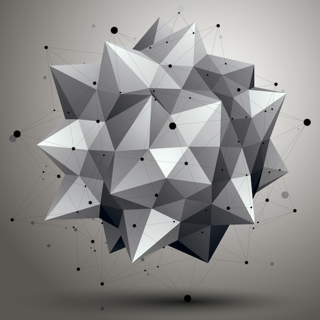 Vetor abstração 3d digital de vetor, elemento poligonal geométrico de treliça, objeto de estrutura de arame de perspectiva.