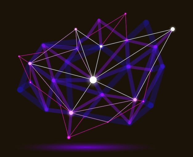 Abstração vetorial de malha dimensional 3D projeto poligonal forma abstrata tecnologia e ciência estilo digital conexões dinâmicas com linhas e pontos com efeito de profundidade de campo realista
