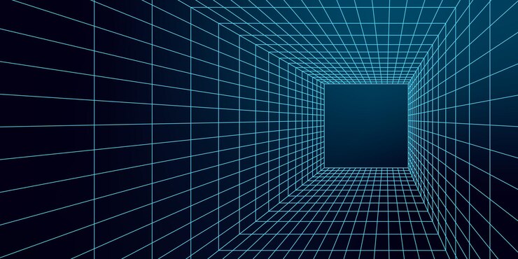 Vetor abstract 3d mesh grid formando um túnel de estrutura de arame geométrico futurista design de portal de tecnologia y2k com