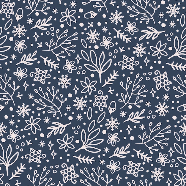 Abstract christmas holiday floral hand drawn pattern