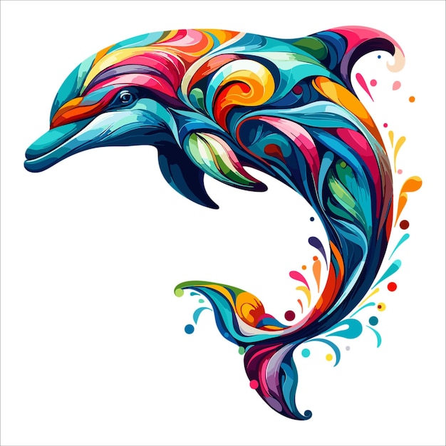 Abstract Dolphin tintas multicoloridas ilustração vetorial de desenho colorido em fundo branco