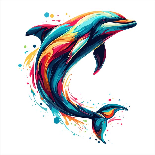 Abstract Dolphin tintas multicoloridas ilustração vetorial de desenho colorido em fundo branco