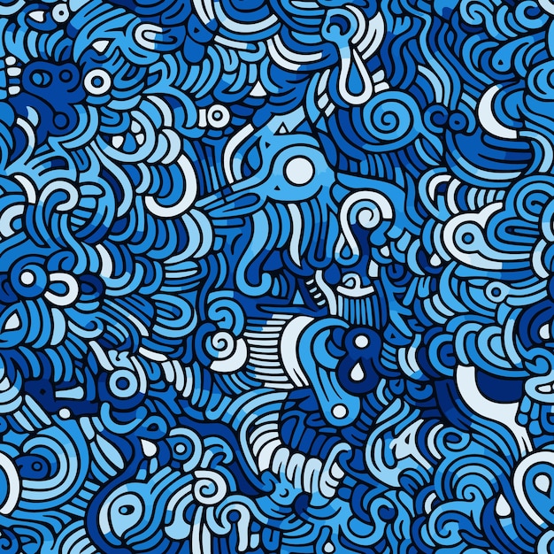Abstract doodle graffiti padrão sem costura de fundo azul e branco