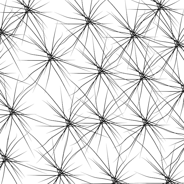 Abstract geometric starburst pattern with radiating lines and intersecting dashes creating a dynamic complex and visually engaging monochrome design