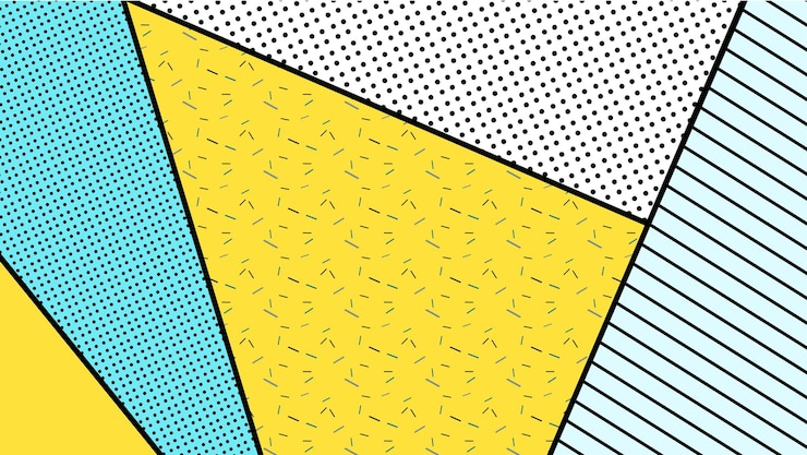 Vetor abstract pop art geometric background com padrões pontilhados e texturizados em cores vibrantes