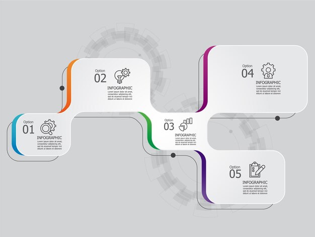 Vetor abstract quadrado etapas linha do tempo elemento infográfico relatório fundo com ícone de linha de negócios 5 etapas