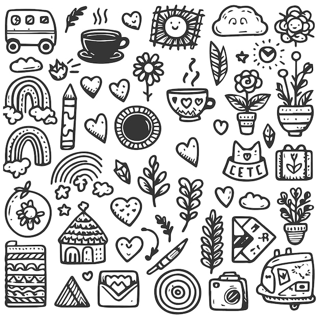 Abstract Scribble Icons Desenho a mão Doodle Coloração