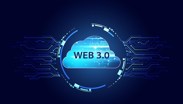 Abstract web 30 cloud and blockchain circle technology or concept to develop web links