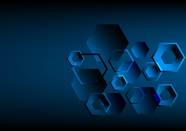 Abstracto 3D Formas hexagonais azuis em um fundo escuro