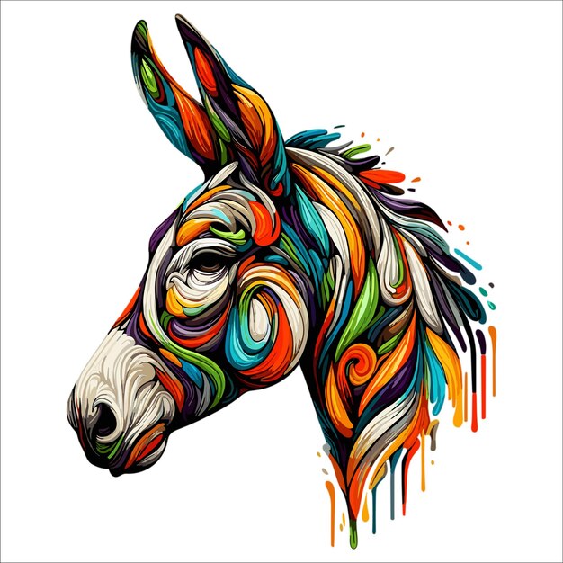 Abstracto Cabeça de burro tintas multicoloridas ilustração vetorial de desenho colorido em fundo branco