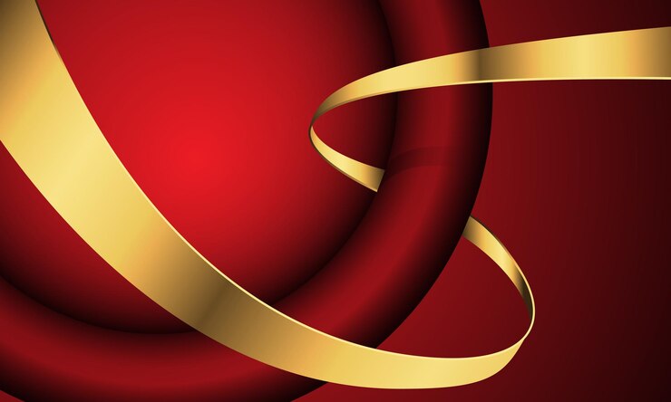 Vetor abstracto linha dourada fita curva em espiral sobreposição em tecido vermelho desenho de onda de luxo moderno vetor de fundo elegante
