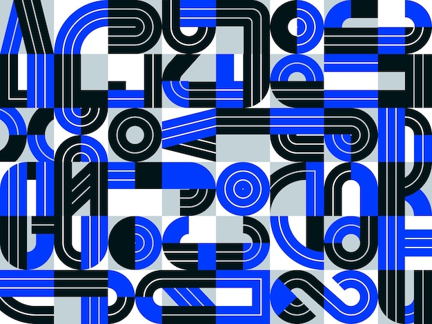 Abstracto sem costura de fundo vetorial padrão de azulejos geométricos em estilo de linha azul de moda design moderno composição artística