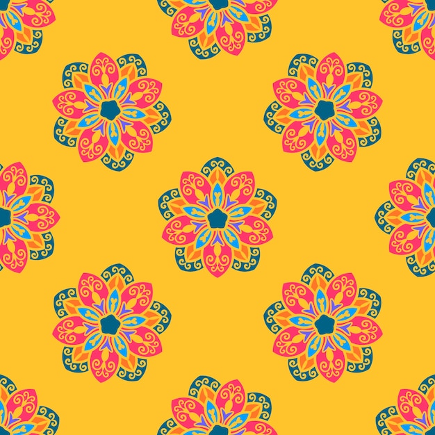 Abstrata sem costura padrão com flor mandala. Mosaico, azulejo. Fundo floral.