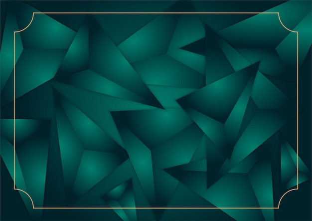 Vetor abstrato 3d triângulo luxuoso fundo verde escuro e dourado. elemento de design gráfico