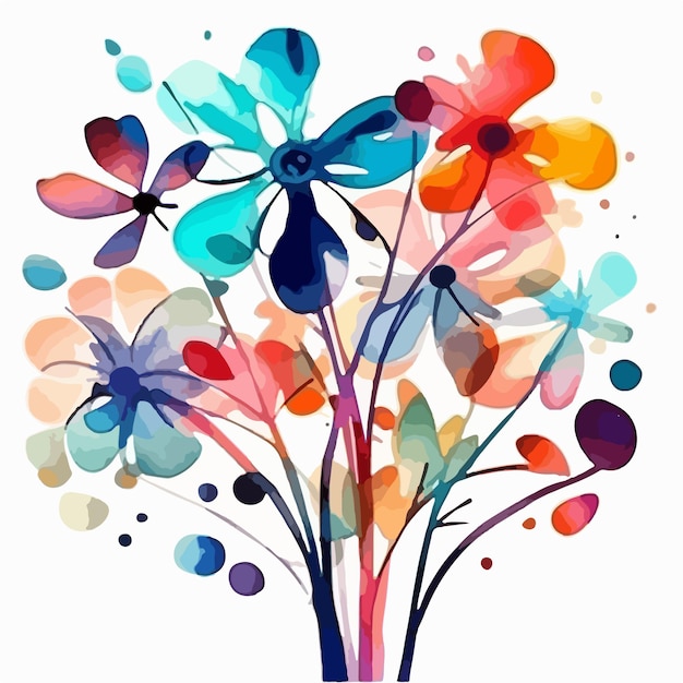abstrato aquarela flor colorida fundo branco cores planas ilustração vetorial arte digital