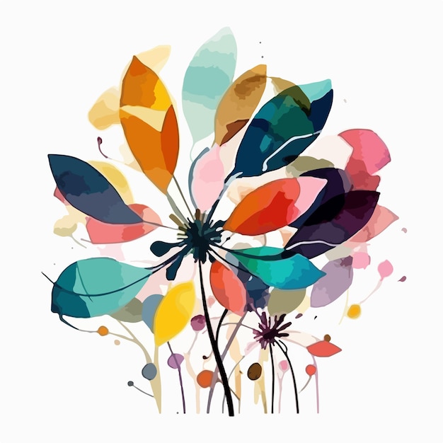 abstrato aquarela flor colorida fundo branco cores planas ilustração vetorial arte digital
