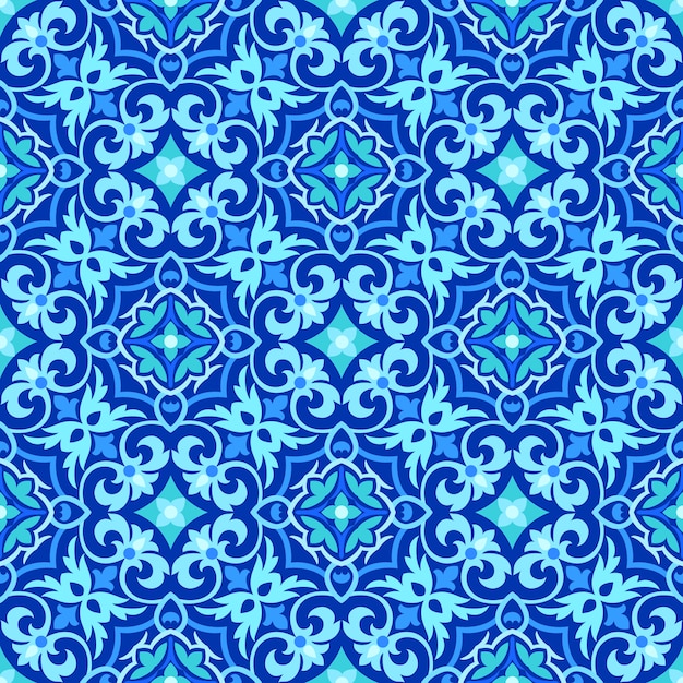 Vetor abstrato azul e branco sem costura padrão ornamental.