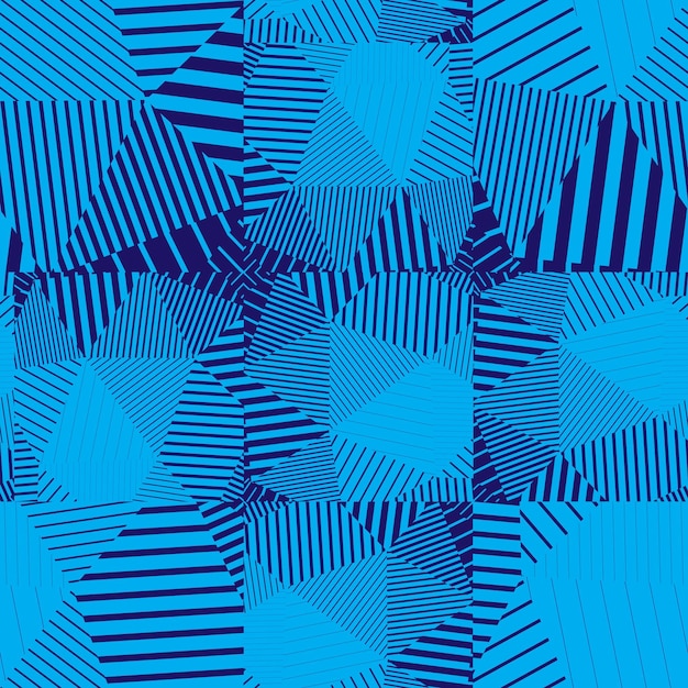 Abstrato azul listrado texturizado sem costura padrão geométrico. Pano de fundo têxtil quadrado de vetor.