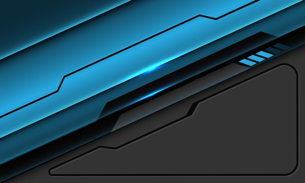 Abstrato azul metálico preto linha circuito cyber geométrico em cinza com fundo de tecnologia futurista moderna de espaço em branco