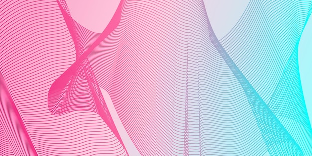 Abstrato belo fundo de várias linhas curvas e ondas fitas espirais rosa e azuis