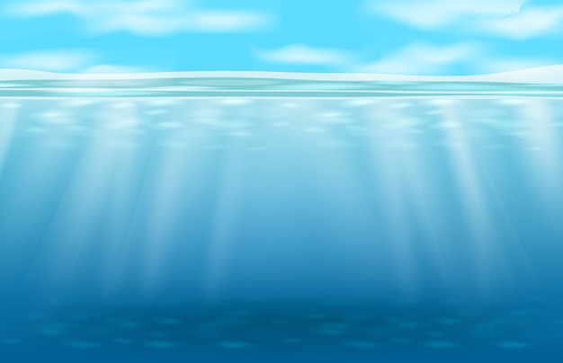 Abstrato de azul profundo debaixo d'água e raio de luz