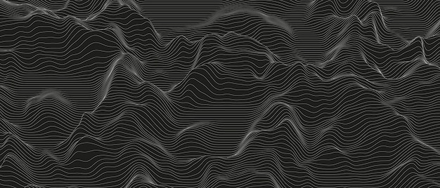 Abstrato de ondas de linha de som monocromático. formas de linhas distorcidas em um fundo preto.