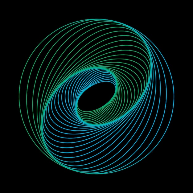 Abstrato do túnel Círculo colorido torcido 3d Linhas torcidas Logotipo verde Esfera 3d
