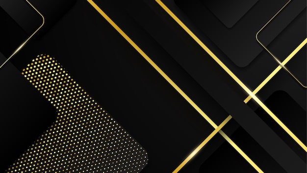 Vetor abstrato fundo de forma geométrica preto e dourado com linhas douradas