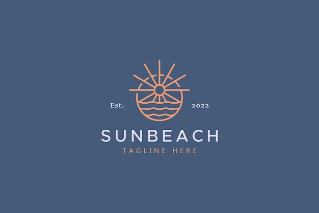 Vetor abstrato geométrico da praia do sol do logotipo. pôr do sol de verão ou ilustração do nascer do sol em forma de círculo.