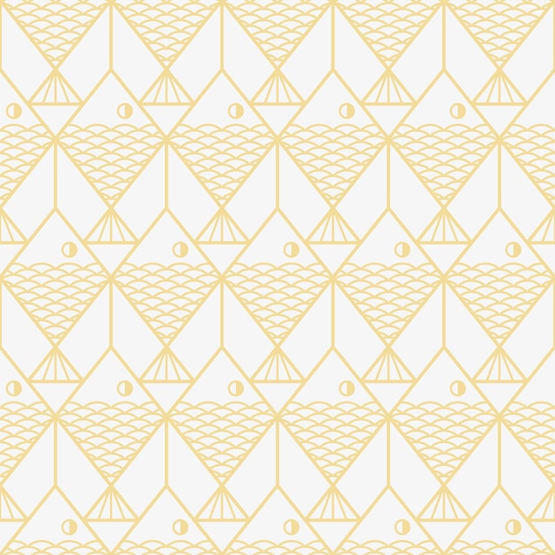 Abstrato geométrico sem costura padrão simples linha de ouro textura de forma de peixe no design de fundo branco para papel de parede geométrico art déco telha padrão monocromático elemento de banner web