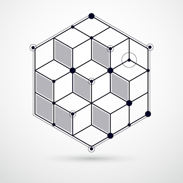 Abstrato geométrico vector fundo preto e branco com cubos e outros elementos. Composição de cubos, hexágonos, quadrados, retângulos e elementos abstratos. Fundo perfeito para seus projetos