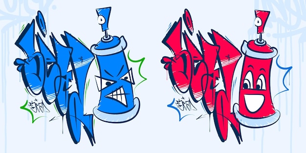 Vetor abstrato hip hop graffiti estilo palavra sead e lata de spray de desenhos animados ilustração arte vetorial