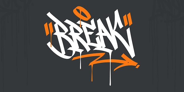 Vetor abstrato manuscrito hip hop arte de rua grafite estilo quebra de palavra caligrafia arte de ilustração vetorial