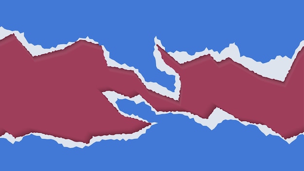 Abstrato papel azul rasgado em design de fundo vermelho