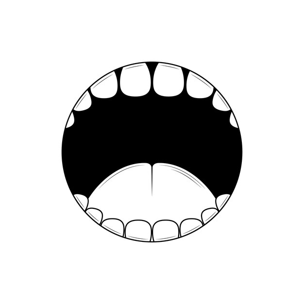 Abstrato preto linha simples pessoas sorriso humano boca aberta com dentes e língua rabisco contorno