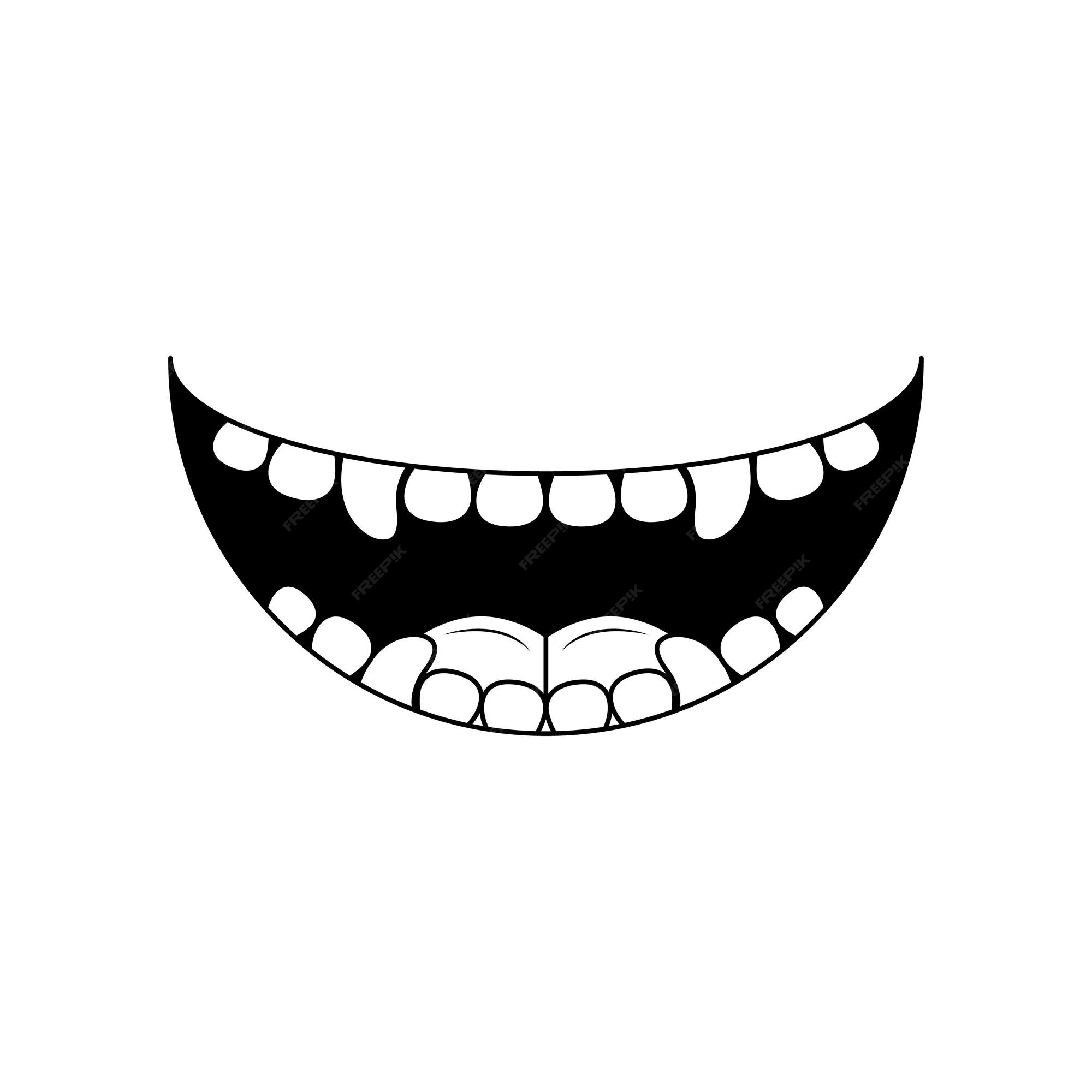 Abstrato preto linha simples pessoas sorriso humano boca aberta com dentes  e língua rabisco contorno