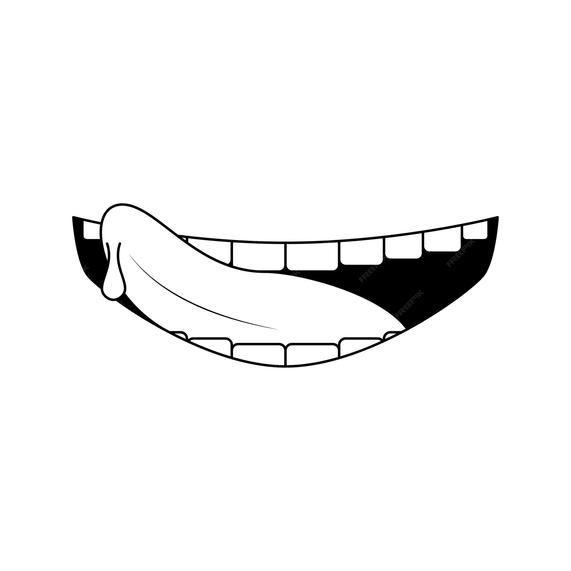 Abstrato preto linha simples pessoas sorriso humano boca aberta com dentes  rabisco contorno elemento vetor