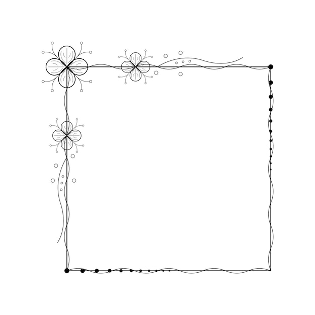 Abstrato preto linha simples suqare com folha folhas moldura flores doodle elemento contorno vetor