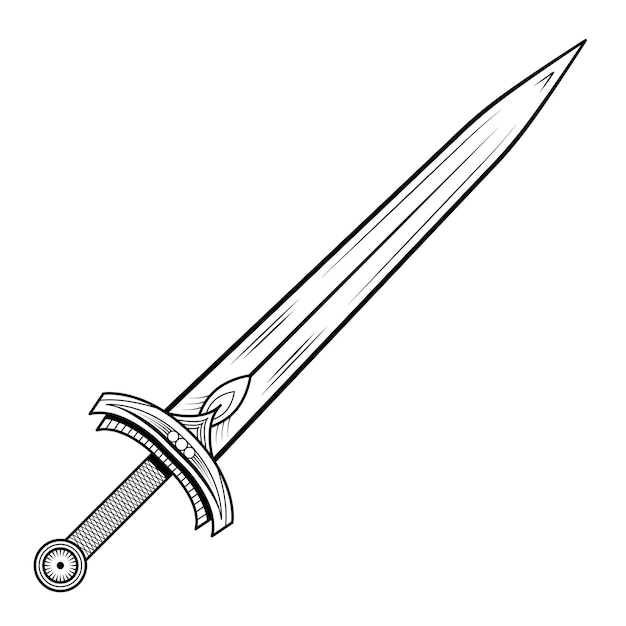 Abstrato Preto Simples Linha Metal Espada Lâmina Arma Doodle Contorno Elemento Estilo De Design Vetorial