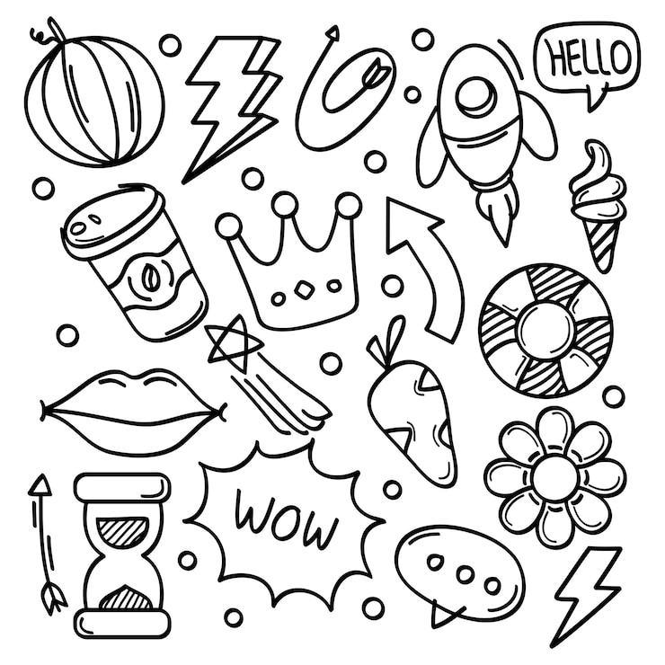 Vetor abstrato, rabisco, ícones, handdrawn, doodle, linha, vetorial, ilustração