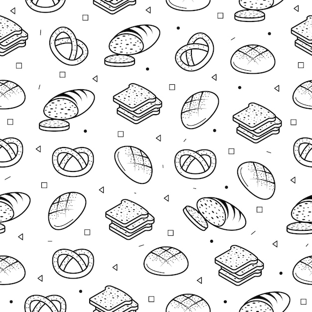 Abstrato sem costura padrão coleção de rabiscos pão pão padaria logotipo vetor símbolo ícone estilo de design