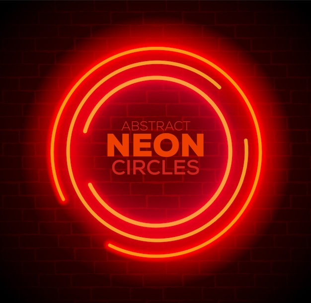 Abstrato vermelho Neon círculos Banner na parede de tijolo. ilustração.